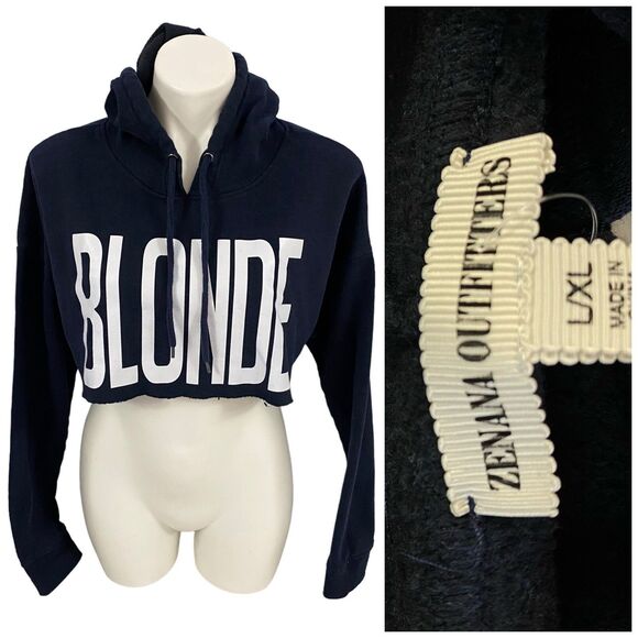 Zeanna Outfitters Sweatshirt Womens XL Blonde Crop Hoodie Dance Grunge Rock - Picture 1 of 14